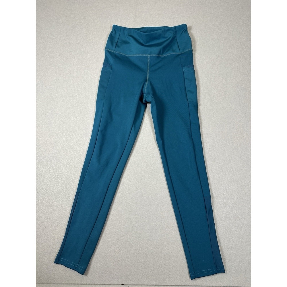 Kay Unger High Waist Tummy Control Capri Leggings - Teal Sz M W/ Mesh Cut Outs**